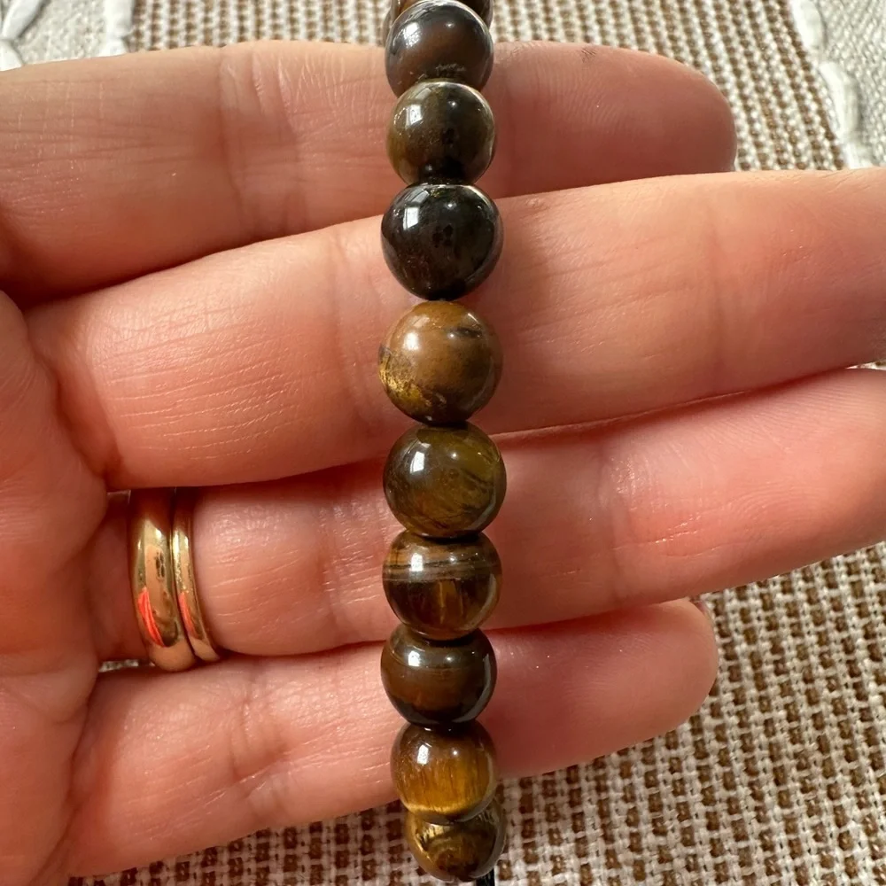 8mm Tiger Eye Stone Beads Bracelet Adjustable Braided Rope Bangles For Men